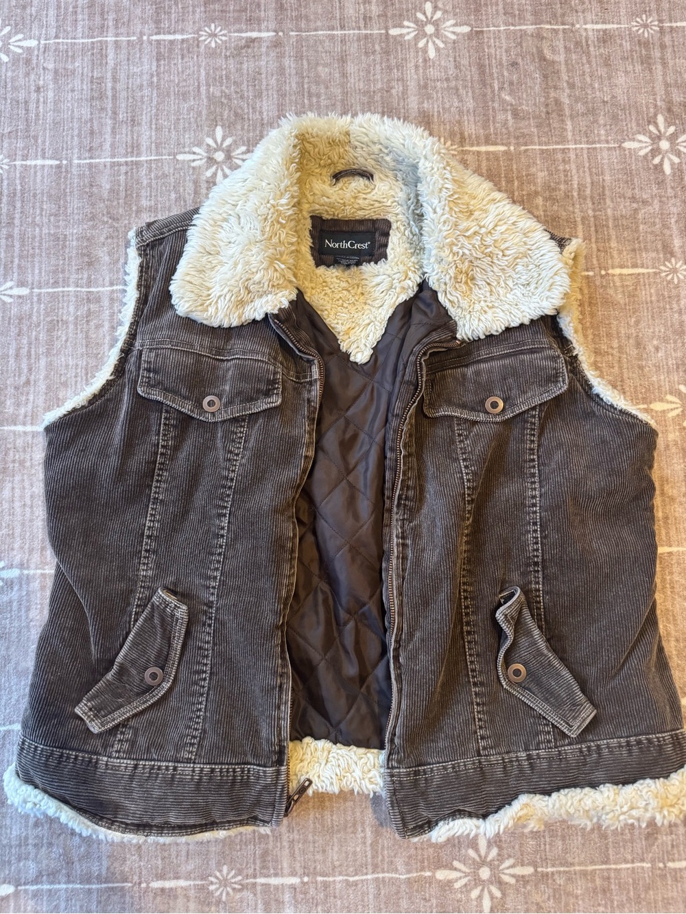 90s/ y2k Northcrest Brown Corduroy Sherpa-Lined Vest
